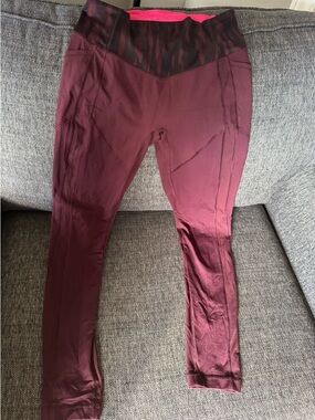 Lululemon Athletica Maroon Leggings with Patterned Waistband